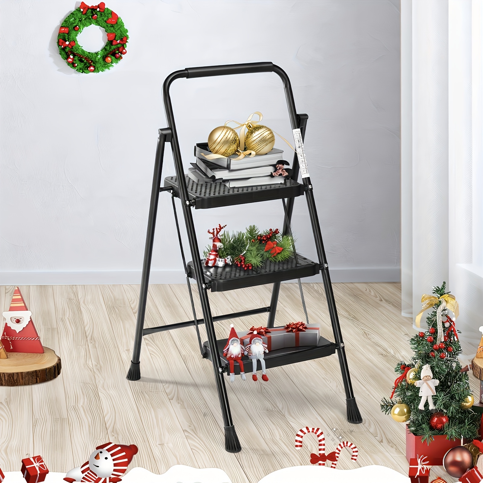 

Smug 2 Step/3 Step Ladder, Folding Step Stool With Wide Anti-slip Pedal, 800lbs Sturdy Portable Ladder, Cushioned Handle, Lightweight Step Stool For Home Kitchen And Outdoor