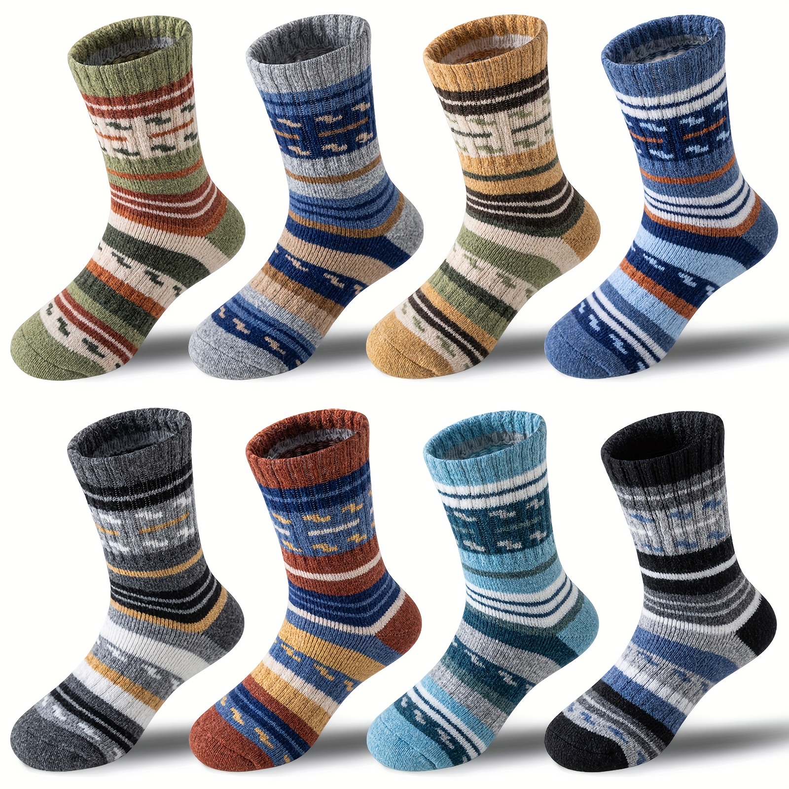 Image of 8 Pairs Kids Merino Wool Hiking Socks Boys Girls Thermal Winter Warm Thick Cushioned Moisture Wicking Socks