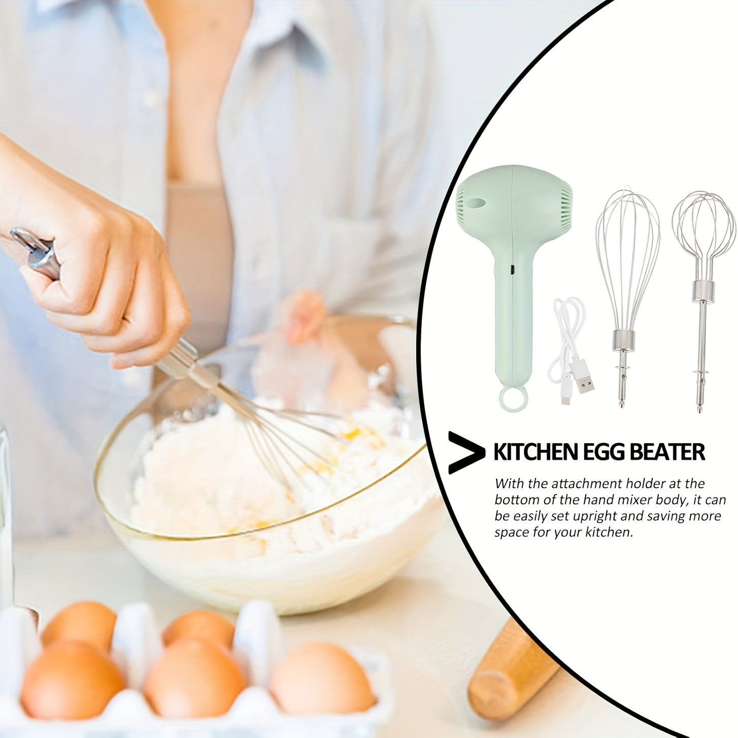 1pc automatic cake mixer usb rechargeable handheld egg whisk for whipping mixing and beating cream electric garlic slicer food processor for meat chili onion and celery Product details 4