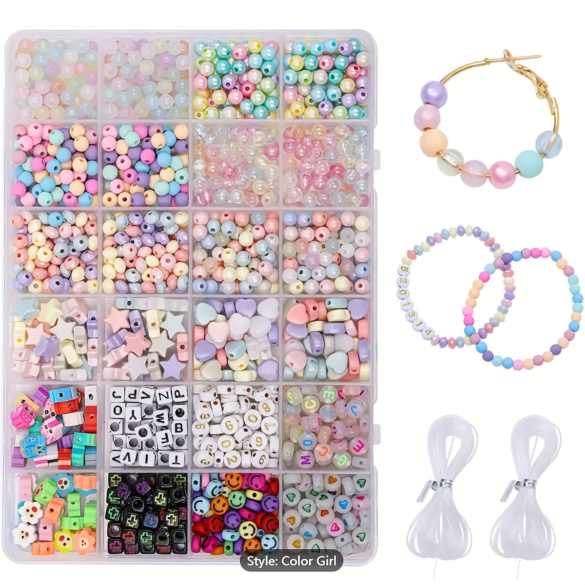 TEMU Kit de fabrication de bijoux 2000 pièces avec perles colorées d', de cœur et rondes | Acrylique, style bohème, détails creux, thème