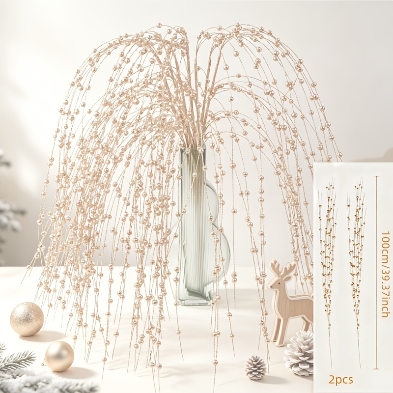 TEMU 2-pack 39.37-inch Christmas Artificial Tree Branches For Christmas Trees, Wreaths, And Shiny Vase Floral Decor, Champagne Color