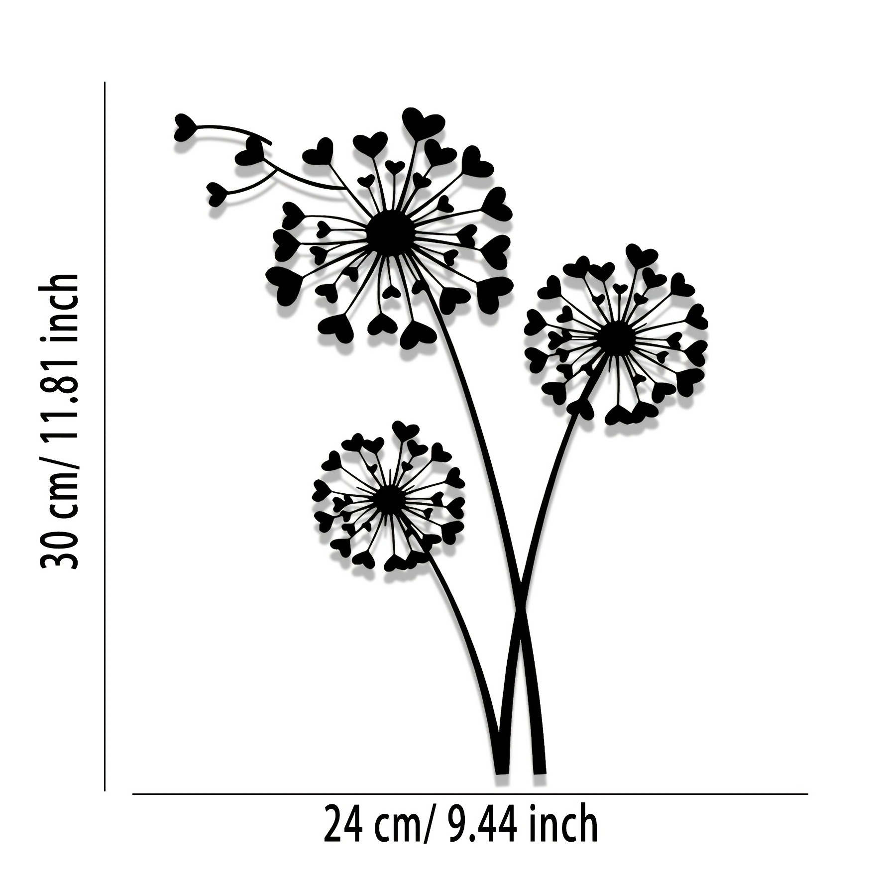 E-shop 2D Flat - . 2D Löwenzahn Blume Metall Wandkunst, Löwenzahn Dekorative Eisen Skulptur, Elegante Innen- und Außendekoration für Zuhause,