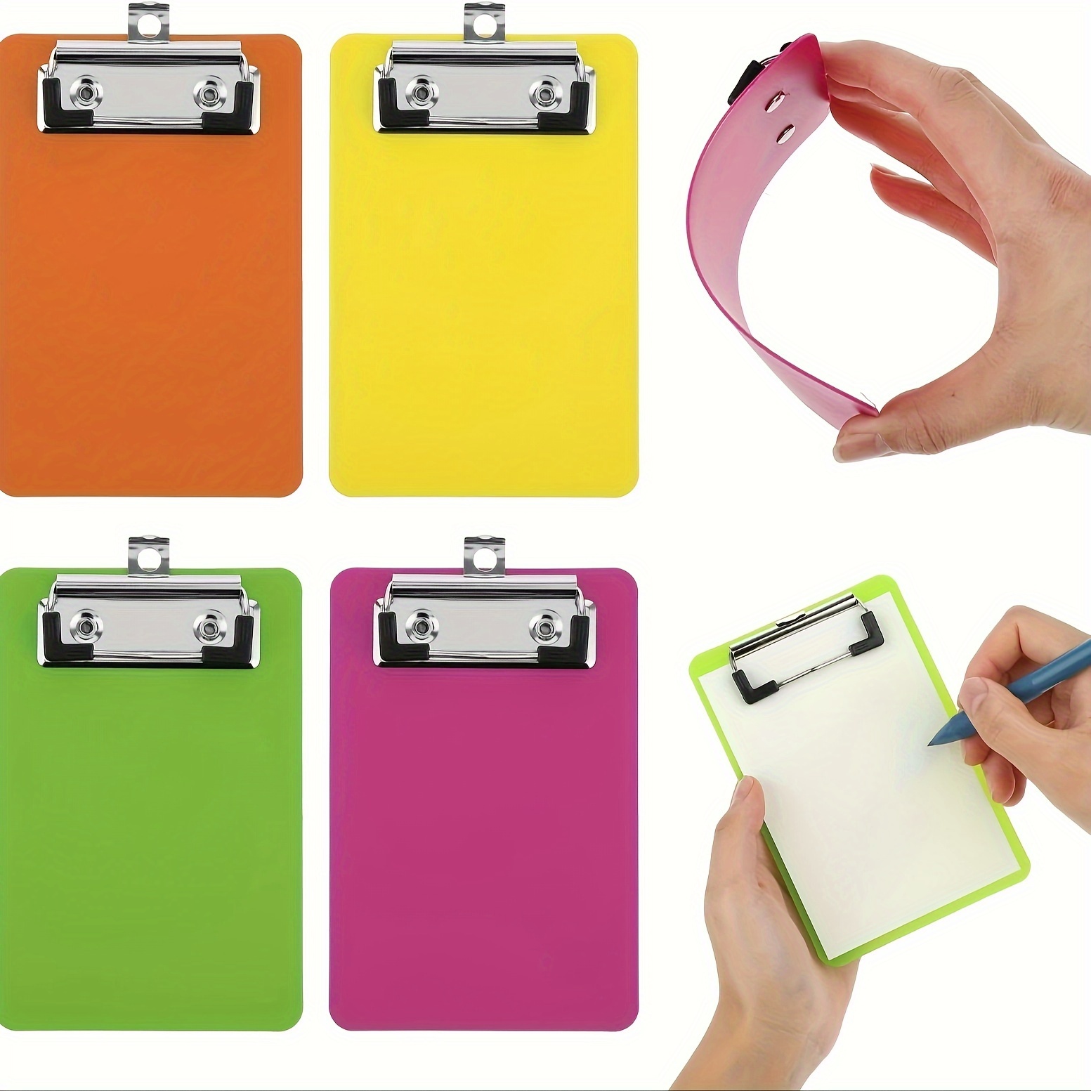 

4-piece Mini Clipboards 4x6 Inch - Durable Pvc, Smooth Writing Surface With Secure Stainless Steel Clips For Office & Classroom Use