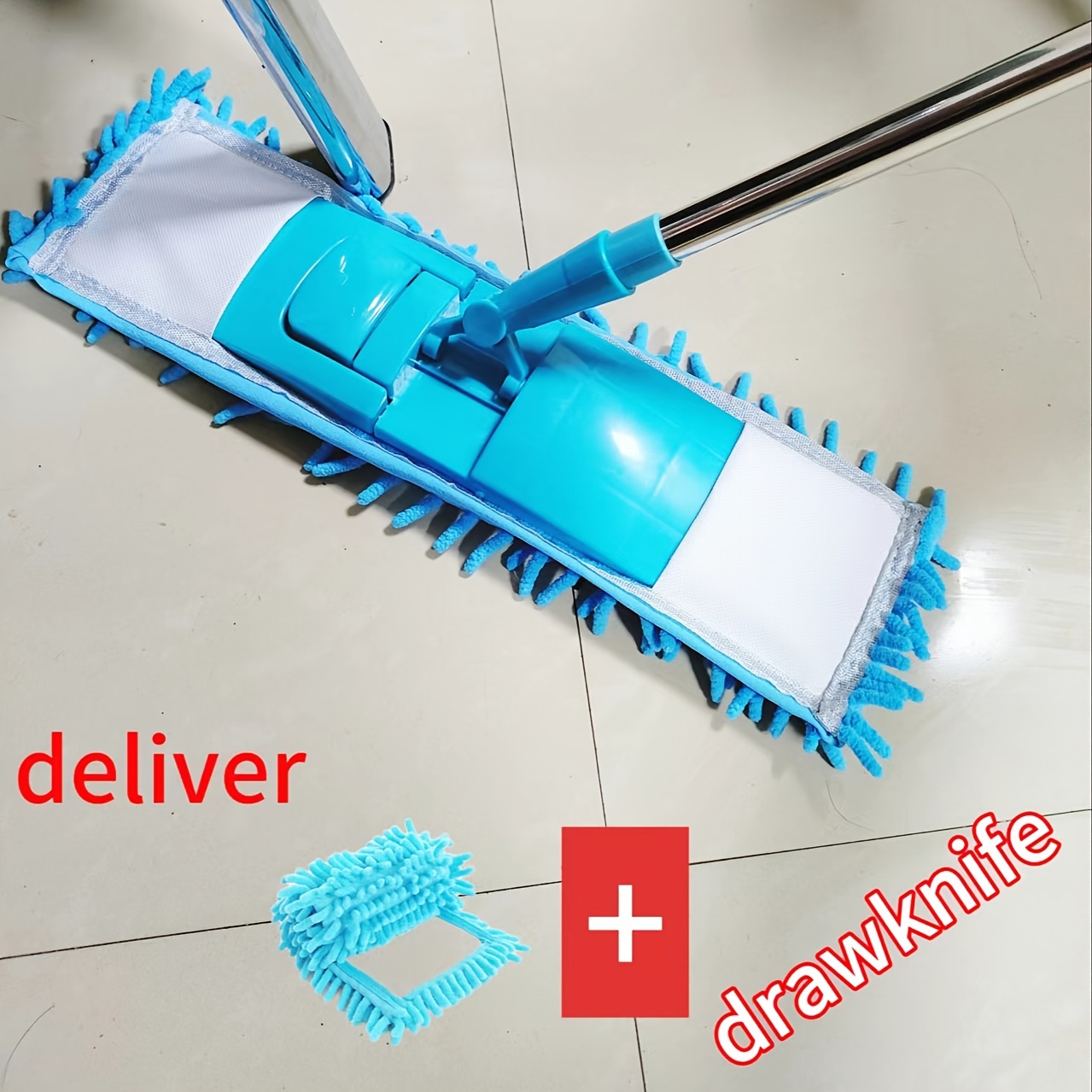 TEMU 3pcs Chenille Mop Set Cleaning - Durable, Long Handle For Use On Tiles, Hardwood , Kitchens & Bathrooms - Cleaning Supplies