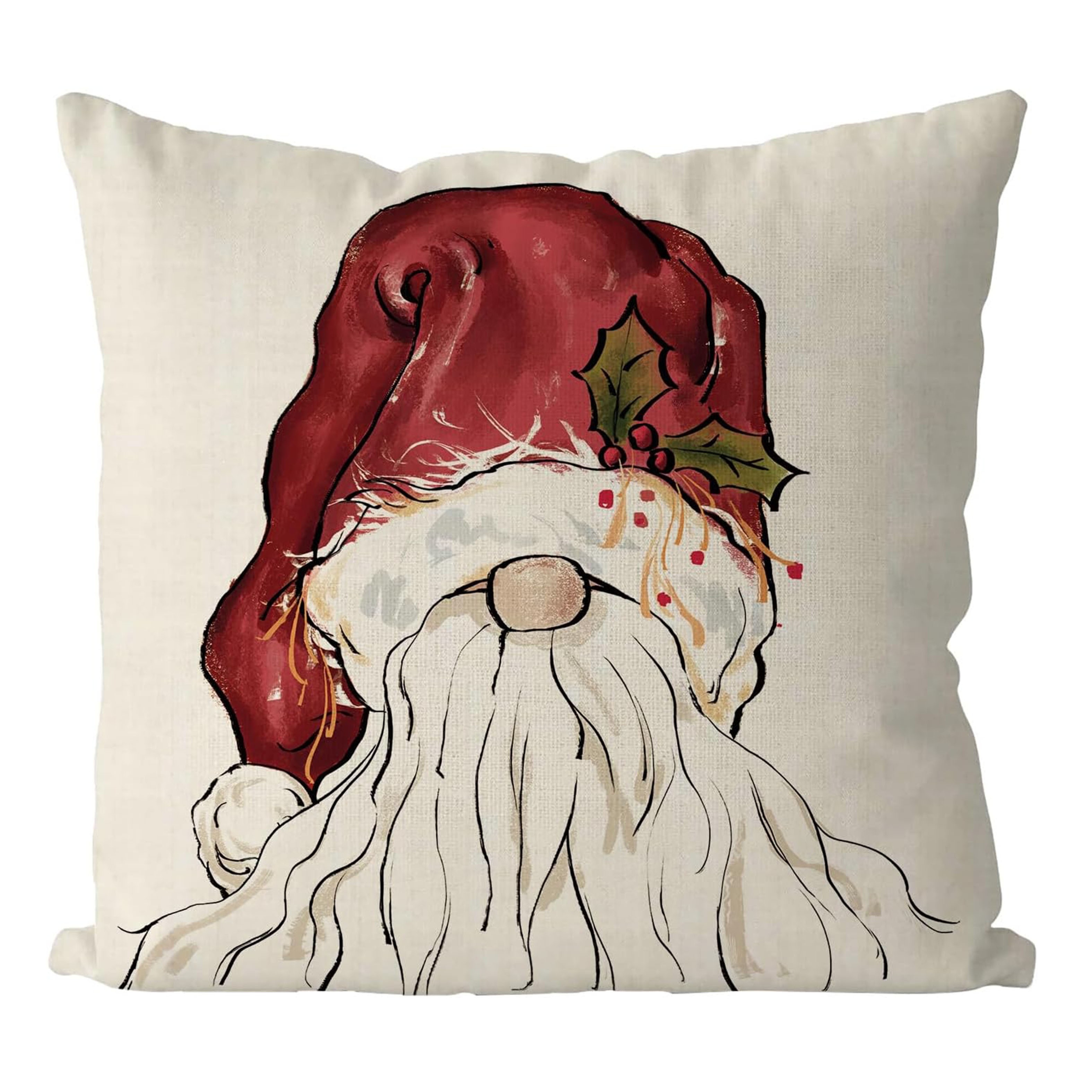 

Santa Claus Linen Christmas Pillowcase - Farmhouse Decor, Single-sided Print, Zip Closure, Machine Washable For Living Room & Sofa, No Pillow , Christmas Decoration Pillowcase