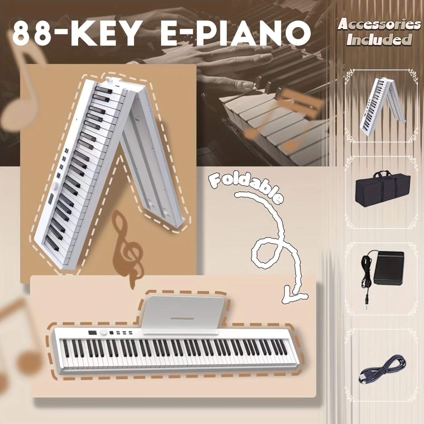 Piano à Clavier Pliable 88 Touches, Piano Numérique Pour Débutant