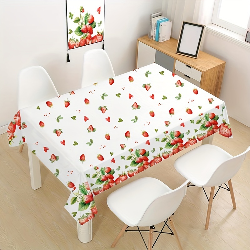 

machine-washable" Strawberry-themed Disposable Tablecloth - Perfect For Weddings, Birthdays, Gender Reveals & More - 2.2m X 1.3m Plastic Table Cover