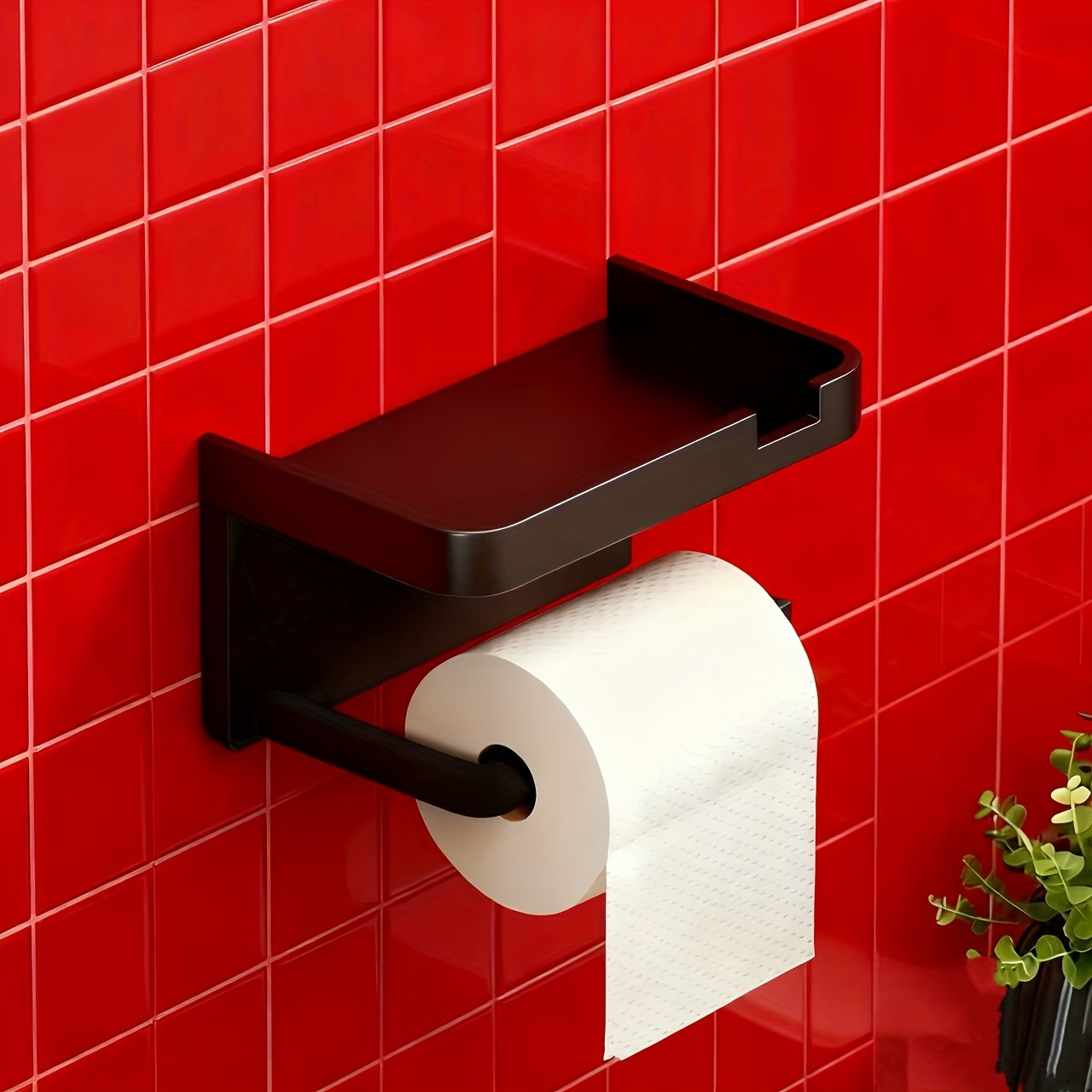 TEMU Porte-rouleau de papier toilette mural perçage et étagère de rangement - Adhésif perçage adapté pour salle de bain, support pour rouleau de
