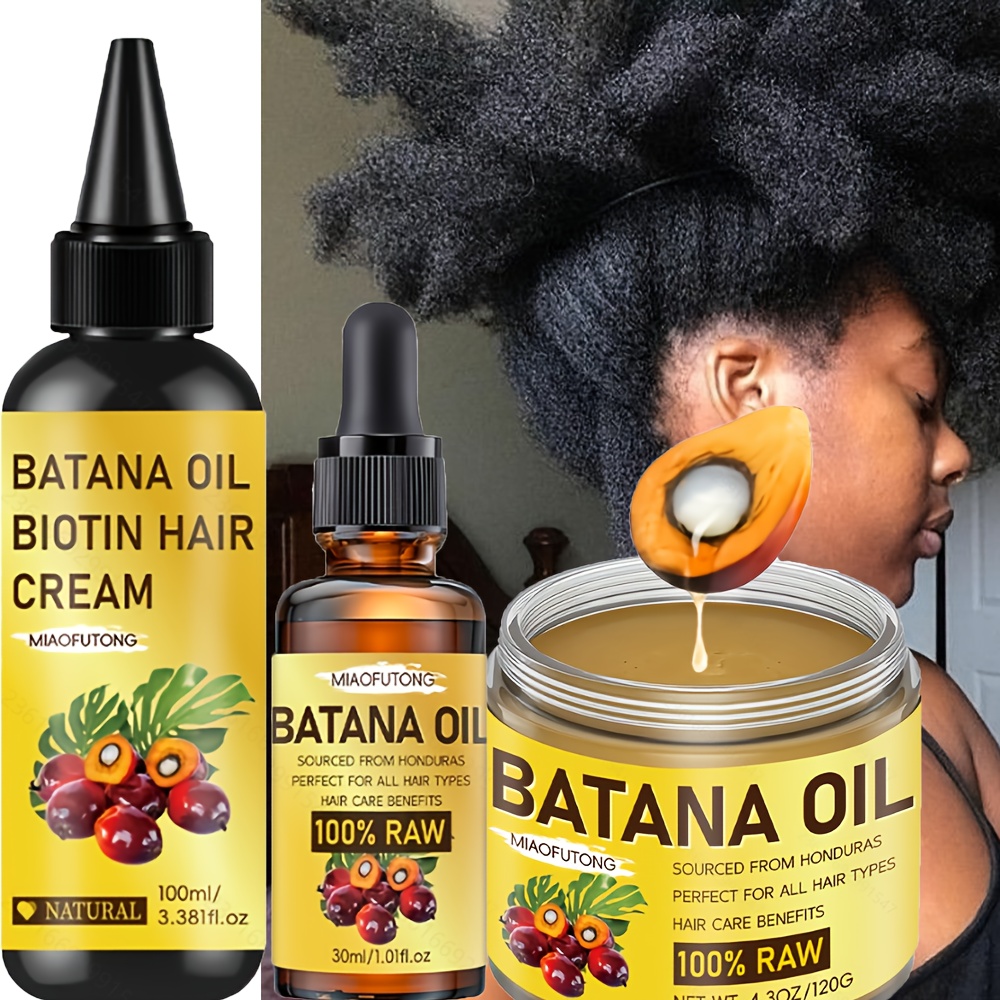 TEMU This Set Of 3 Items Features Honduran Battana Hair Cream, Battana Hair Oil, And Battana Essential Oil. From Pure Cold-pressed Extracts, For Hair Type, Enhances Shine