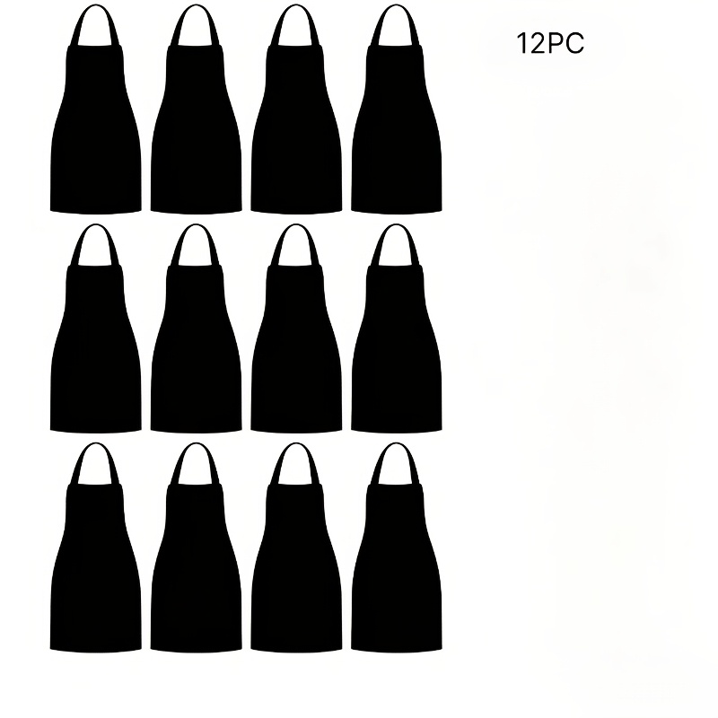 TEMU 8/12pcs Solid Color Apron Black/red Kitchen Workwear Apron Unisex Catering Set