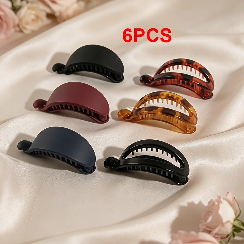 TEMU 6pcs Set: Elegant Vintage Leopard Print Matte Hollow-out Twist Banana Clips And Ponytail Holders For Women, Back-of-head Updo Hairpin, Half-up