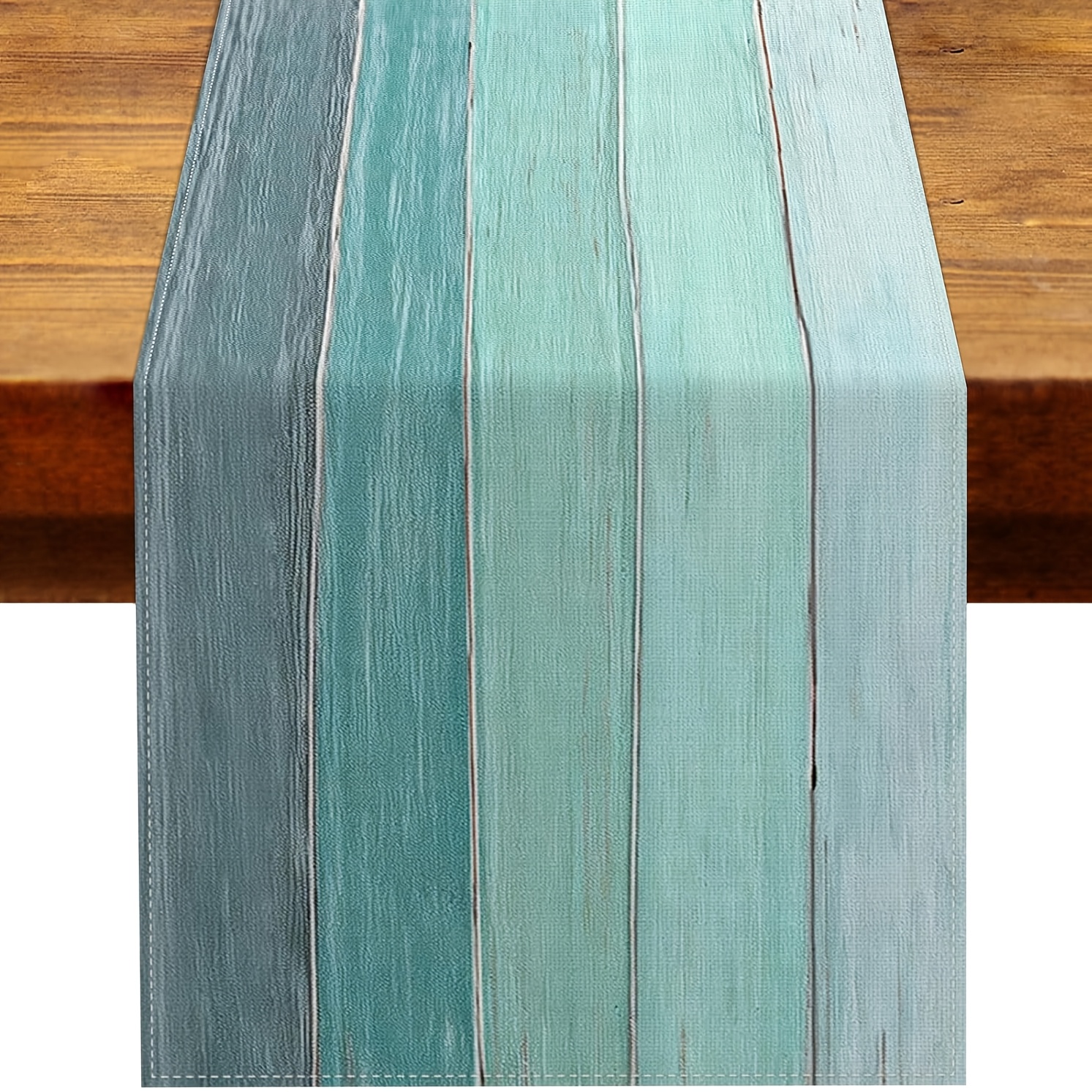 TEMU 1pc Teal Stripe Table Runner - Nautical Beach Party Decor With Rectangular Theme Suitable For Poolside Dining, Summer Kitchen Table Setting,