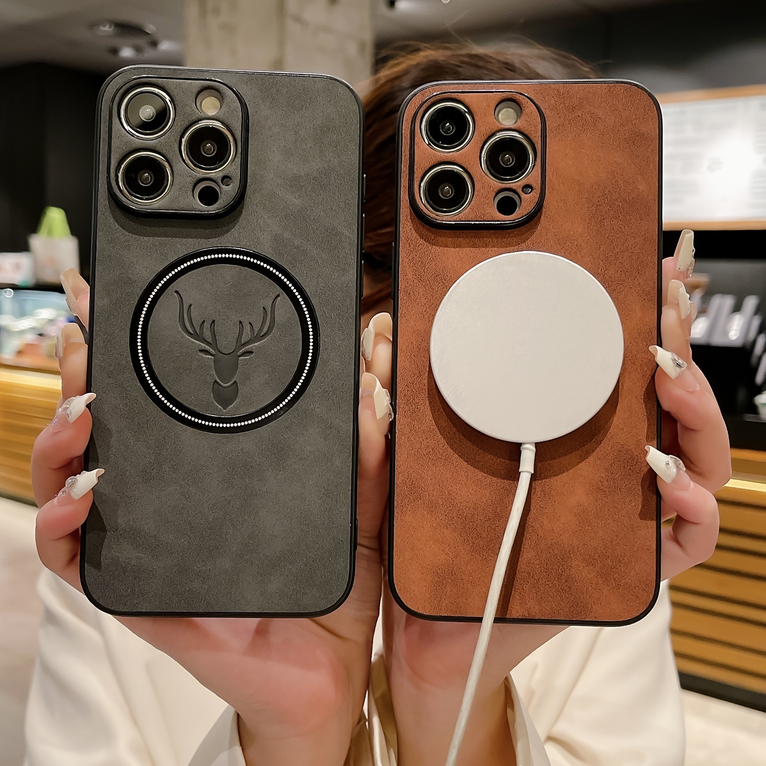 

For Iphone 15 Pro Max 14 Plus 13 12 11 X Xr Xs Max Deer Leather Shockproof Magnetic Luxury Case Cover