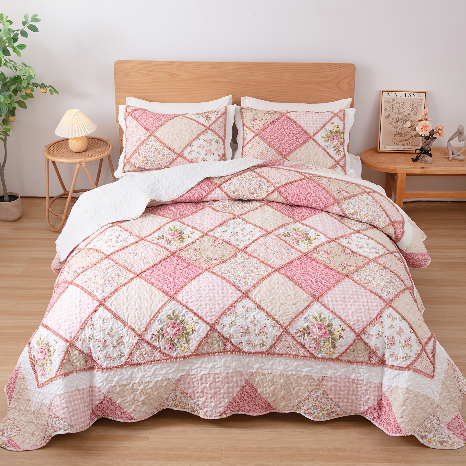 TEMU 2/3pcs Floral Large Bedspread And Quilt Set, Made Of Soft Microfiber, Ideal For Decorating Farmhouse Bedrooms (includes 1 Quilt And 1/2