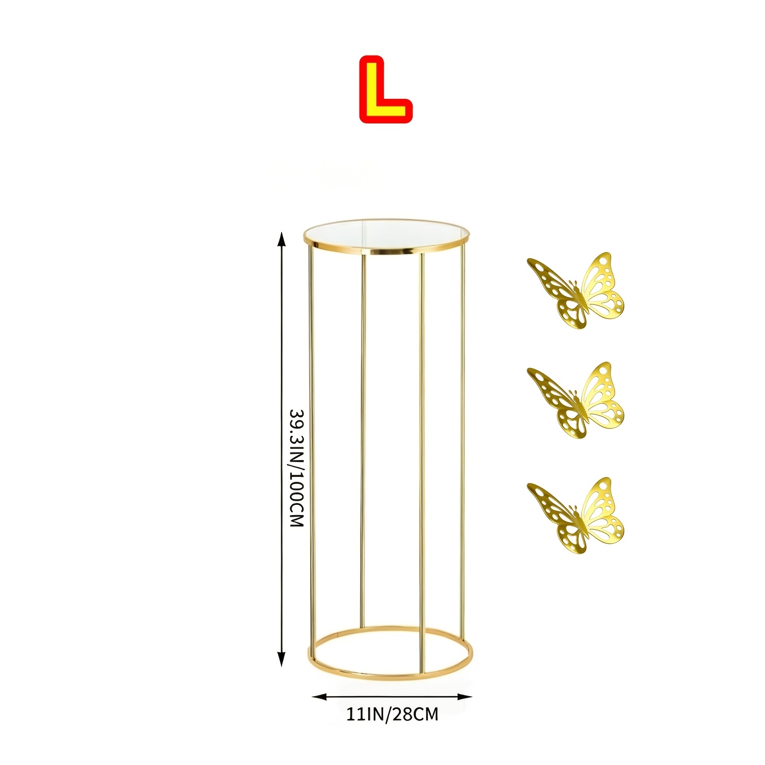 TEMU 1pc Party Cylinder Stand With 3 Golden Butterflies, Display Pedestal & Vase Cylinder Table, Perfect For Birthday Party Backdrop Decor, Halloween