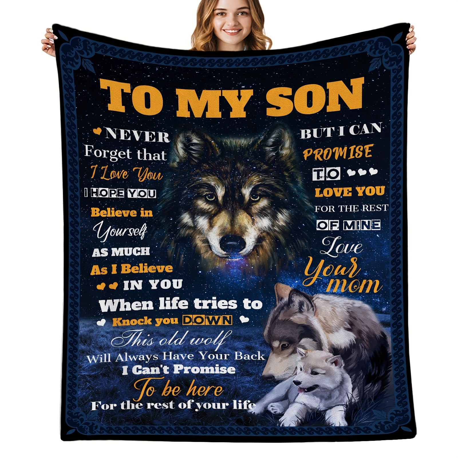 

1pcs Son Gift From Mom, Gift For Son, To My Son Blanket From Mom, Wolf Throws Blanket Super Soft Cozy Bed Couch Sofa Flannel Blanket For College Graduation Wedding Birthday Gifts