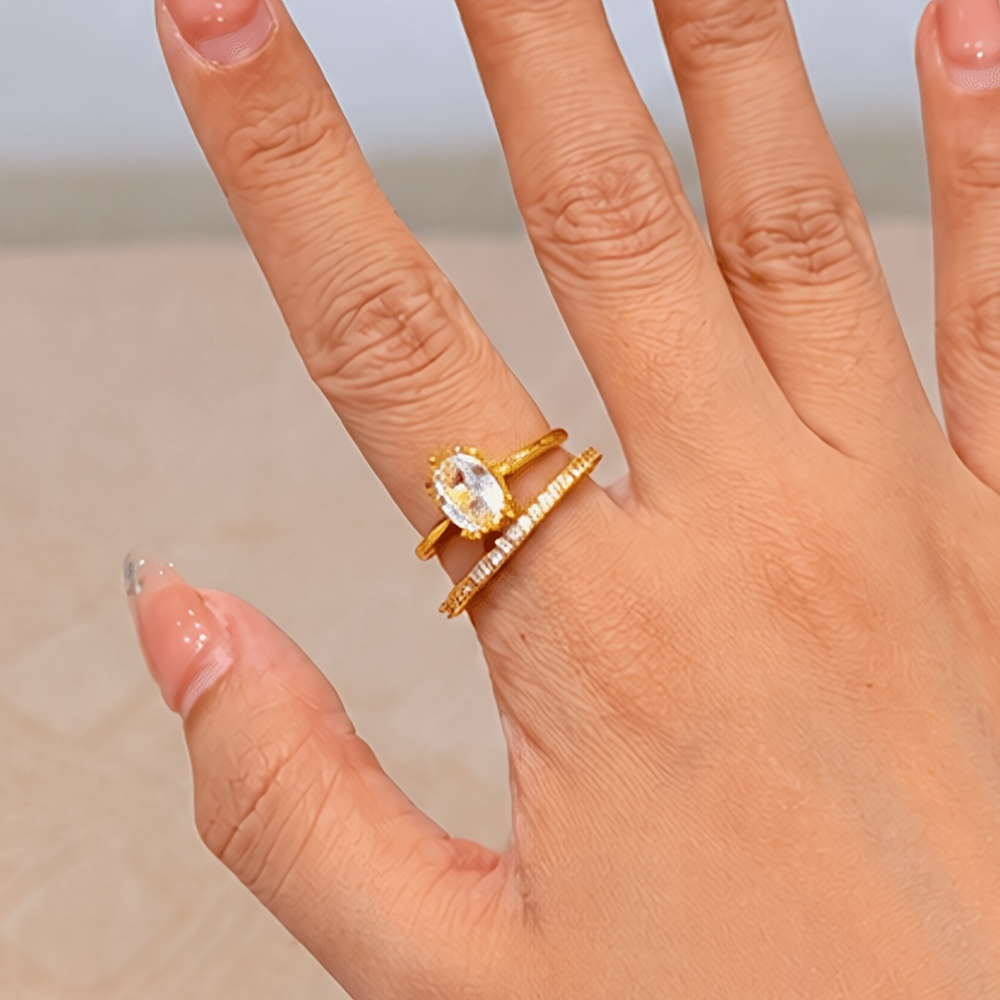 Women's 18K Gold Plated 2pcs Ring Set, Fashionable