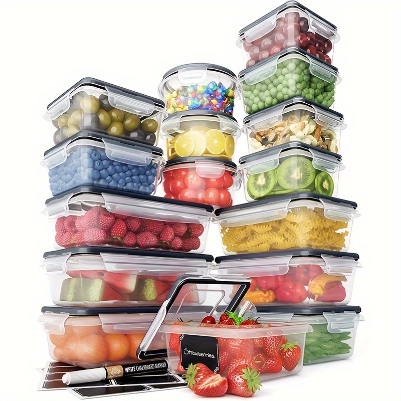 

16-piece Food Storage Container Set, Plastic Airtight Containers With Easy-close Snap Lids, Leak-proof, Keep Your Kitchen And Pantry Organized, Bpa-free, Chalkboard Labels And Markers