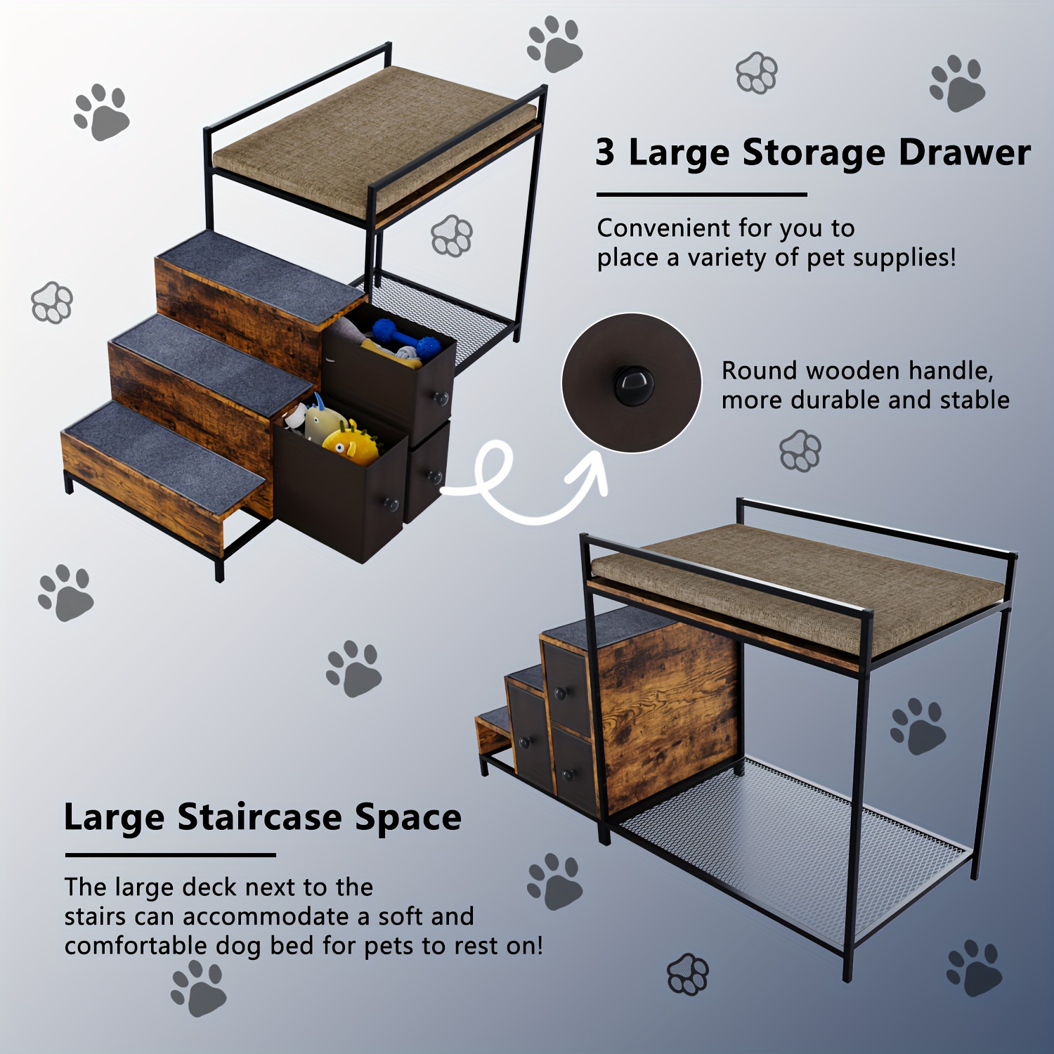 pet window perch with stair and storage 3 drawers large pet bunk bed for dogs and cats multi level platform with foam upholstery Product details 5