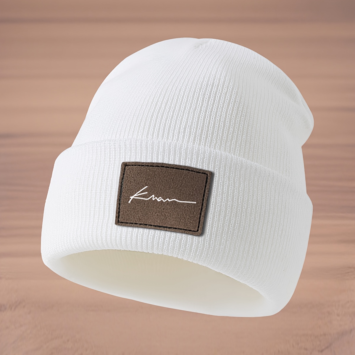 Image of A Stylish Knitted Hat With A "knan" Letter Pattern, An Outdoor Ski Hat, Hip-hop Hat, A Trendy Beanie, A Lightweight Brimless Hat, A Warm Pullover Cap