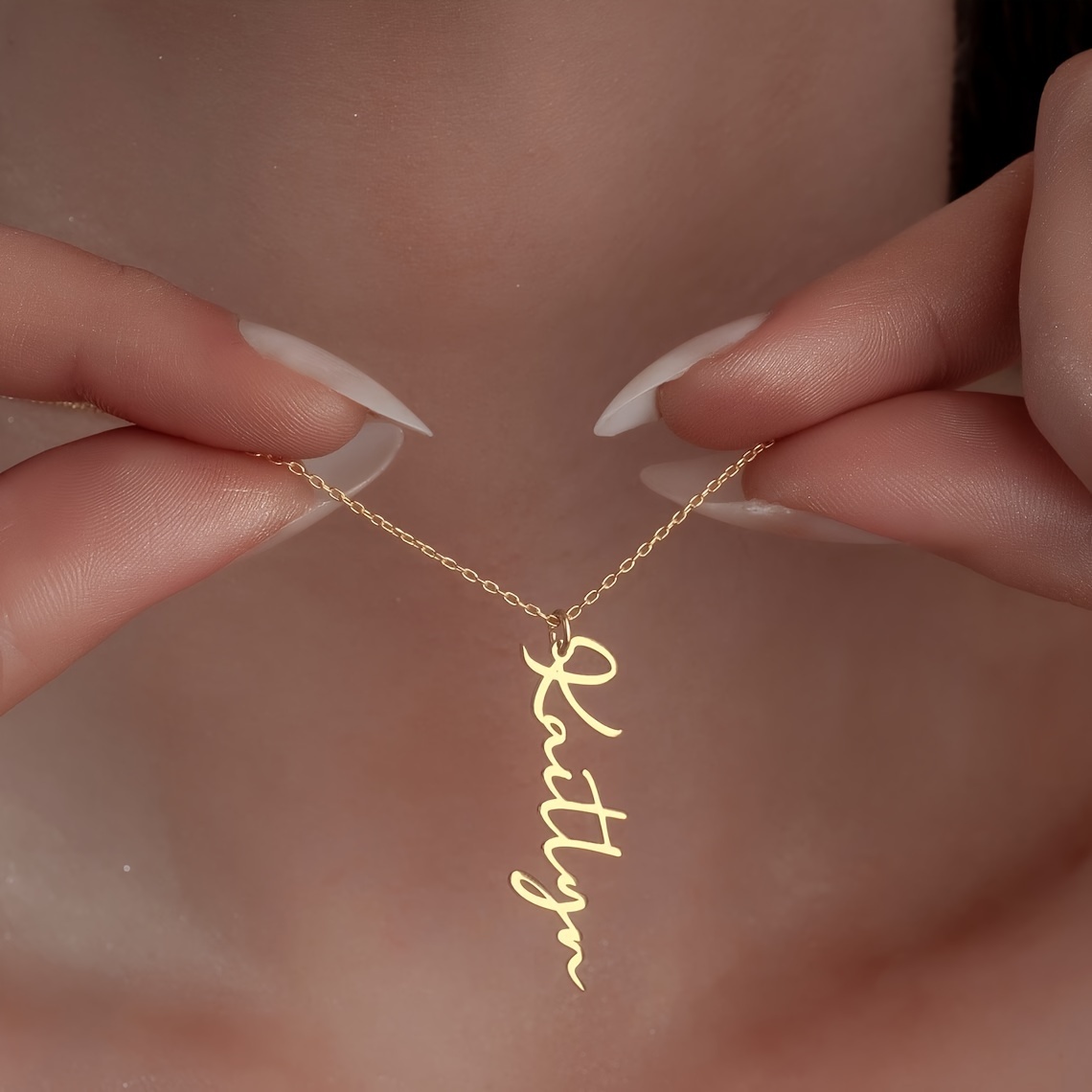 

Customized Stainless Steel Golden Vertical Name Necklace For Ladies And Girls, Simple Jewelry, Fashionable And , Personalized Private Customization, Detachable Pendant Necklace For Accessories.