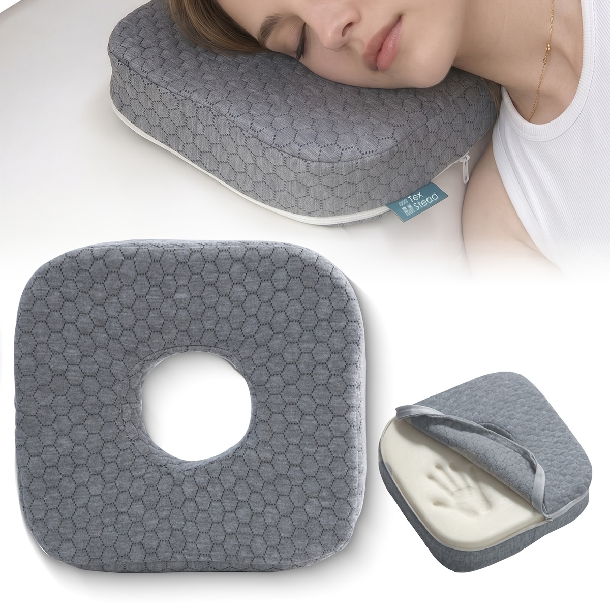 TEMU 1pc Ear , Hollow Opening Design For Side Sleeping Without Pressing Ears, Soft Slow-rebounding Material Conforms To Head Shape, Breathable