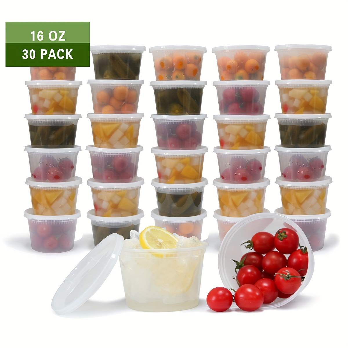 

30pcs 16oz Heavy-duty Containers With Airtight , Reusable Bpa-free Plastic Food Storage For Soup & Salad - Microwave, Dishwasher, Freezer Safe, Stackable, Ucnx