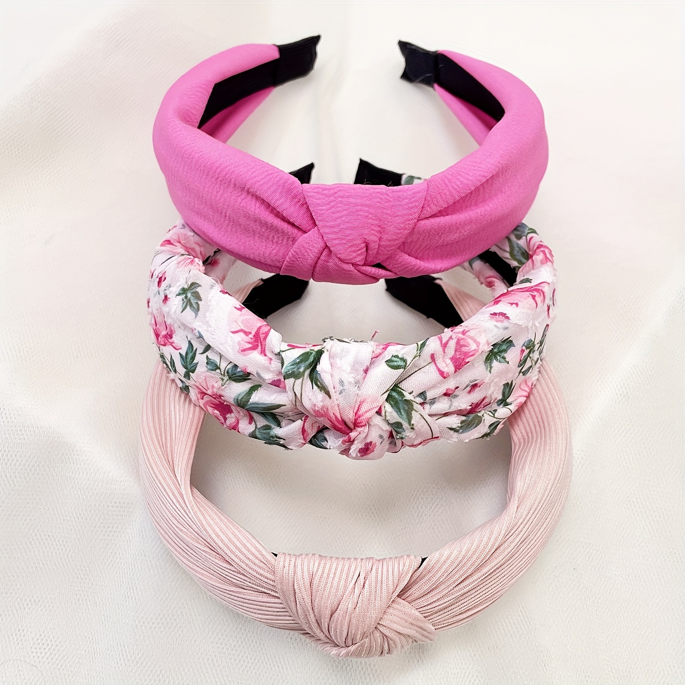 

A Set Of 3 Ladies' Plum Pink Flower Monochrome Fabric Sweet And Elegant Hair Hoops For Daily Use, Street Washing, And Head Hoop Hair Accessories