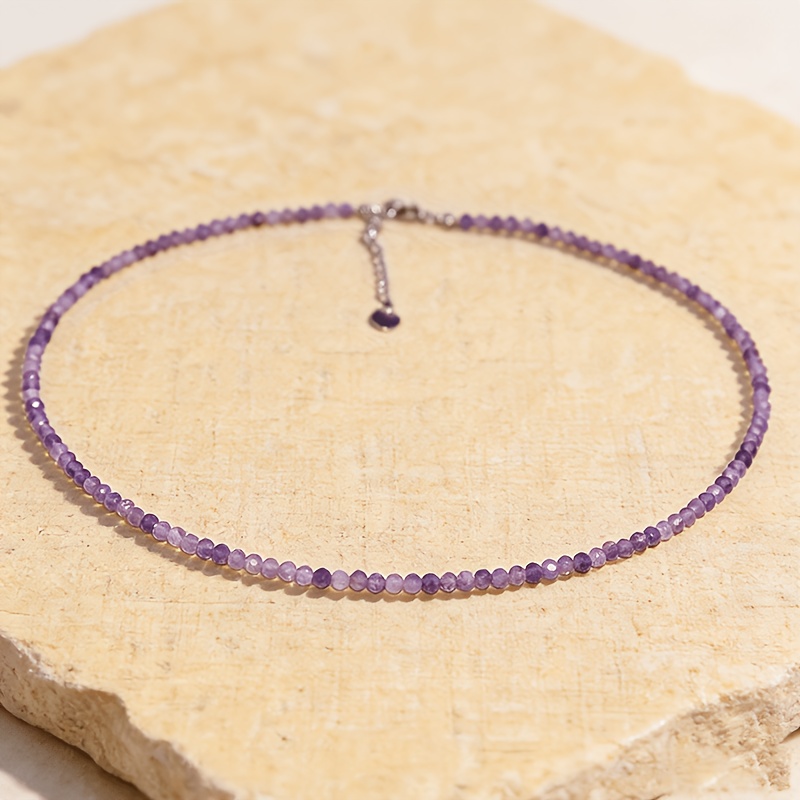 TEMU Collier élégant en naturelle d'améthyste à facettes - Style simple, convient pour un port et comme cadeau