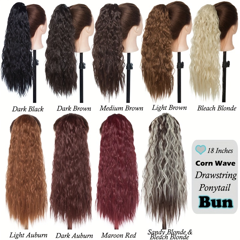 18inch 45cm long   corn wave ponytail hair extension synthetic drawstring afro curly wavy pony tail wrap around pony tails clip in hairpieces layered hairpiece   blonde highlight for women daily party halloween christmas use details 2