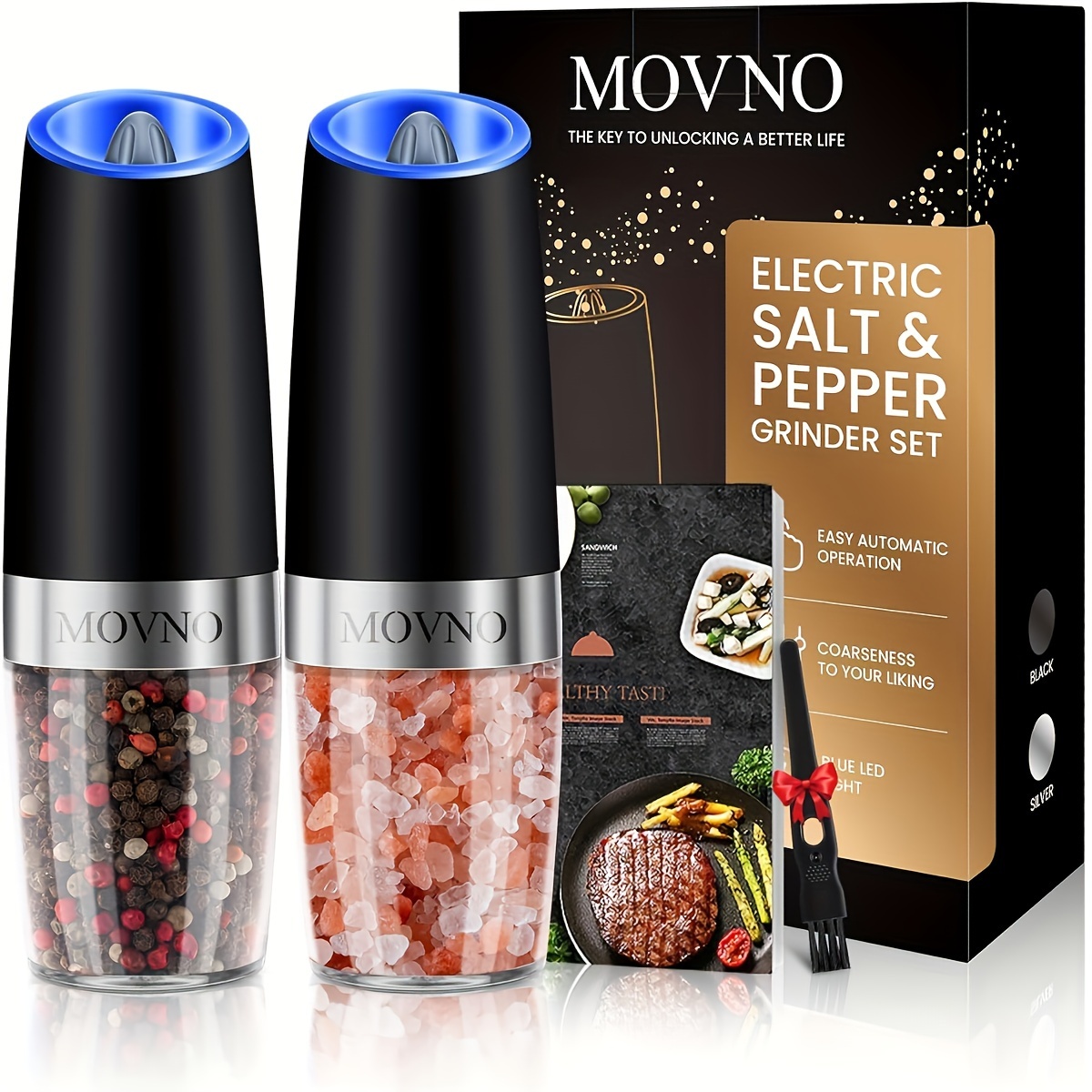 

Gravity Electric Salt And Pepper Grinder Set, Battery Powered Led Light 1 Hand Automatic Operation, Adjustable Coarseness Mill Grinders Shakers Black, Kitchen Gadgets Gift Ideas