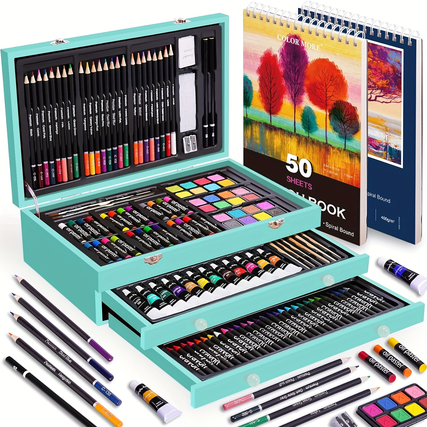 175pcs Deluxe Art Set with 2 Drawing Pads, Crayons, Acrylic Paints, Colored Pencils Set In Wooden Case, Professional Art Kit, Paint Supplies, Gift, Christmas & Halloween, Back to School, Art Kit, Art Tools, Creative Projects, Stylish Art Supplies 6 175pcs Deluxe Art Set with 2 Drawing Pads, Crayons, Acrylic Paints, Colored Pencils Set In Wooden Case, Professional Art Kit, Paint Supplies, Gift, Christmas & Halloween, Back to School, Art Kit, Art Tools, Creative Projects, Stylish Art Supplies - Image 6