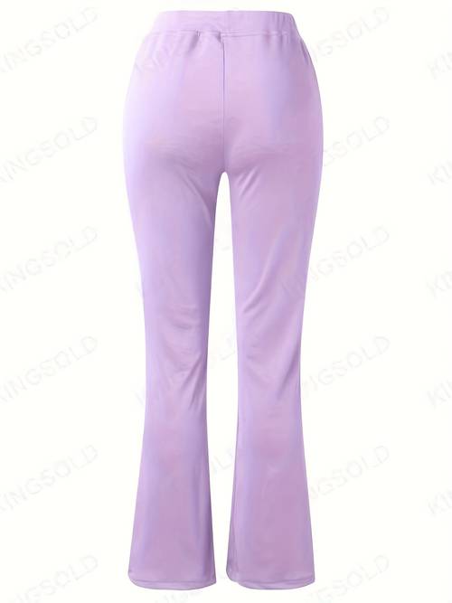 womens high waist stretch flared trousers elastic waistband with front pockets spring summer wear machine washable casual versatile design durable material fashionable long pants