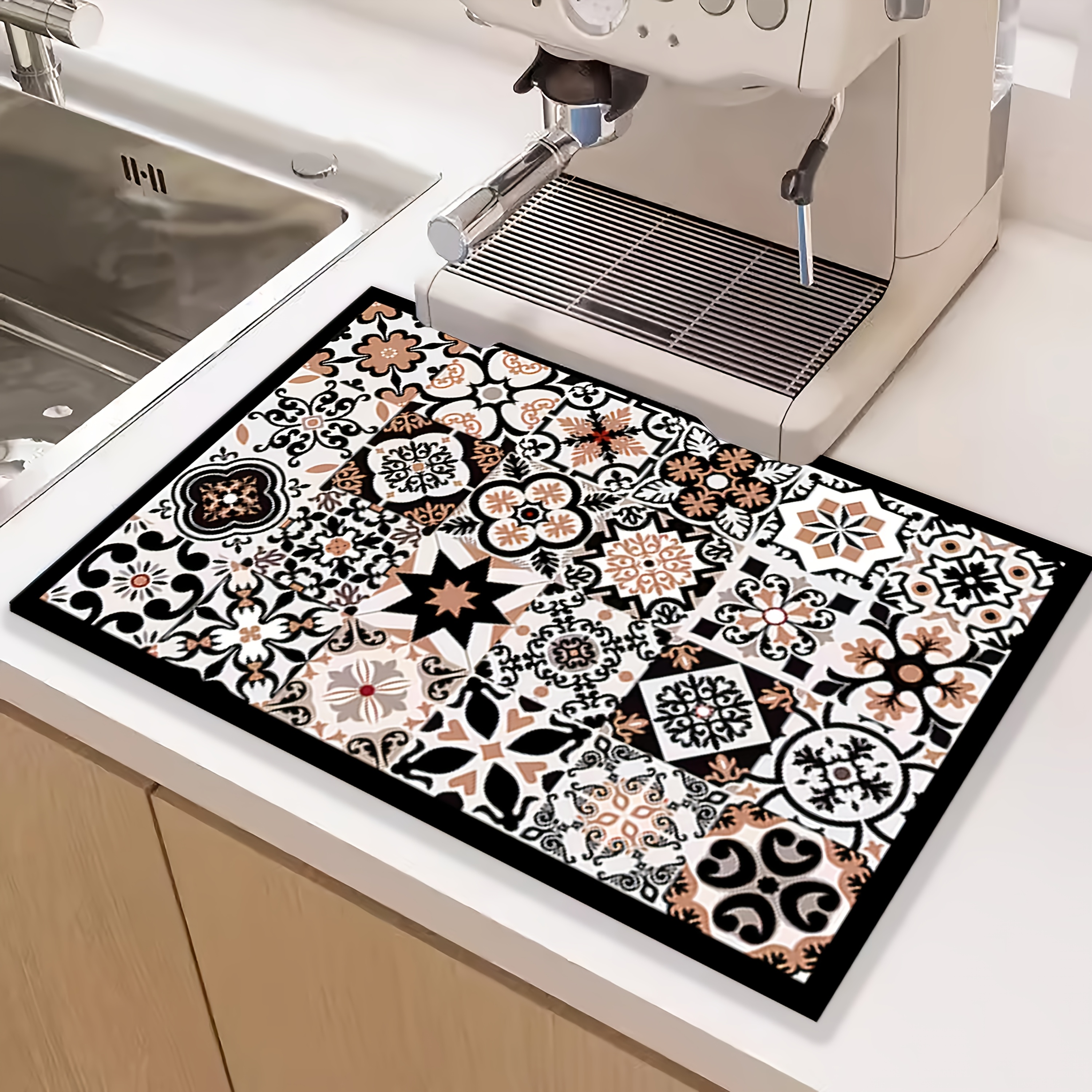 TEMU A Coffee Machine Water Absorption And Drainage Mat, A Countertop Dish Drying Mat, A Mud Kitchen Anti-slip Mat, A Coffee Pattern Dish Draining