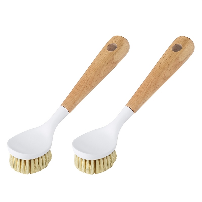 

Handle Dish Brushes - For Sustainable Kitchen Cleaning - Natural Dish Brush And Cast Iron Cleaner - Long Handle Brush Suitable For Tableware, Pots, And Pans, White