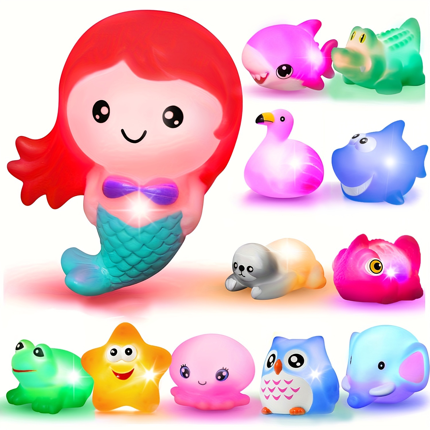 bath toys, light up ocean sea animal set, flashing colorful led