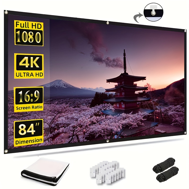 

Premium 84-inch Portable Projector Screen - Thick, Durable Polyester, 16:9 Hd 4k Resolution For Indoor & Outdoor Parties And Home Theater