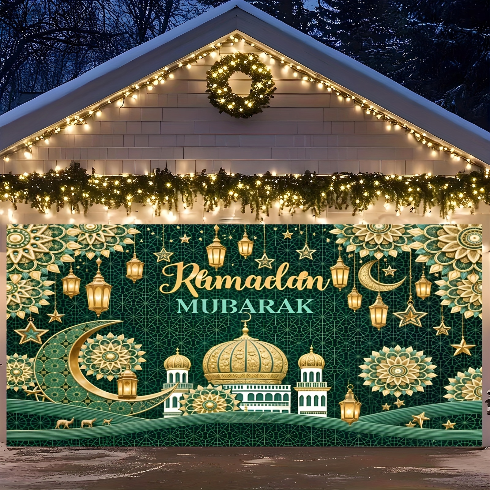 

Banner - 13x6ft Large Outdoor Garage Decoration With Mosque & Moon Design, Polyester, Garden Parties