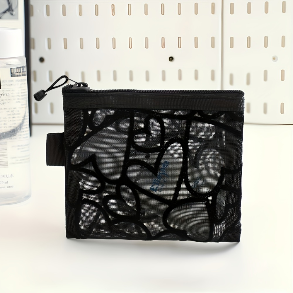Image of 1pc And 3pcs Cosmetic Bags With Different Sizes, Black Color With Brushed Mesh Style Cosmetic Bag Portable Mini Wash Bag Touch-up Bag Set Lipstick Bag Coin Purse