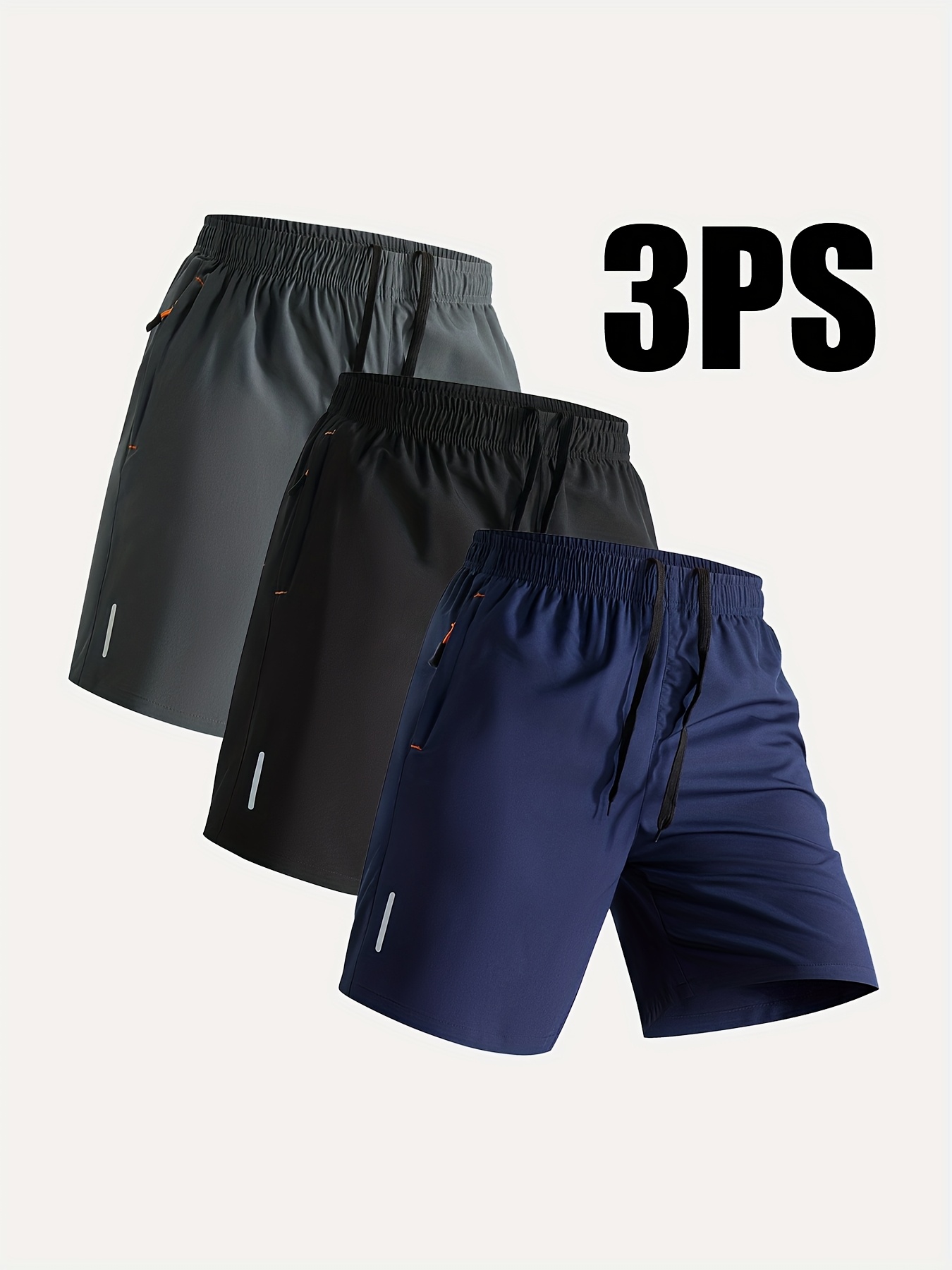   mens athletic casual shorts gym   solid color breathable quick   style with zipper pockets and waist drawstring suitable for outdoor activities fitness training reflective strip design black gray blue 0