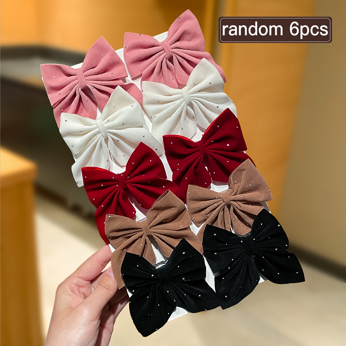 E-shop 6er-Pack Diamant Haarspange mit Schleife für Damen, süßer und niedlicher Stil, Seitenscheitel-Clip, Haar-Accessoire für Damen, geeignet für