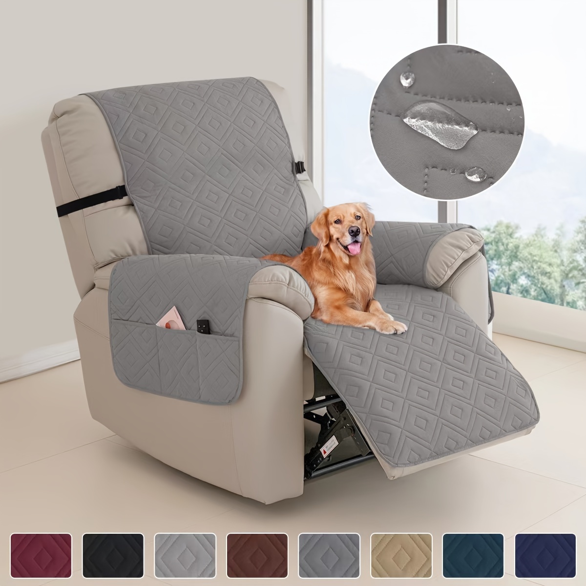 

Modern Recliner Chair Cover With Quilted Diamond Pattern, Pet-friendly, Waterproof, And Easy To Clean - Fits Most Recliners