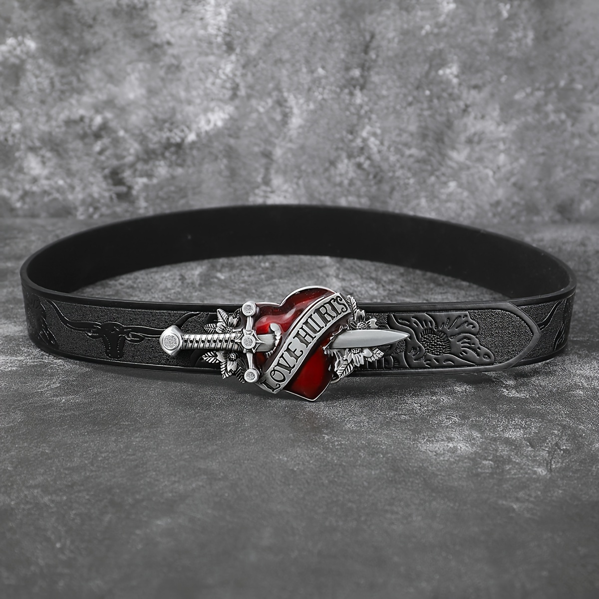 gothic heart western belts for women boho embossed pu 
