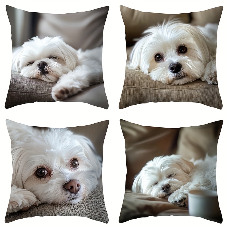 TEMU 4pcs, , Puppy Design Pillow Cover, Cozy And Comfy, Attractive And Functional, 17.72 Inches By 17.72 Inches, Ideal For Decorating For Home Sofas,