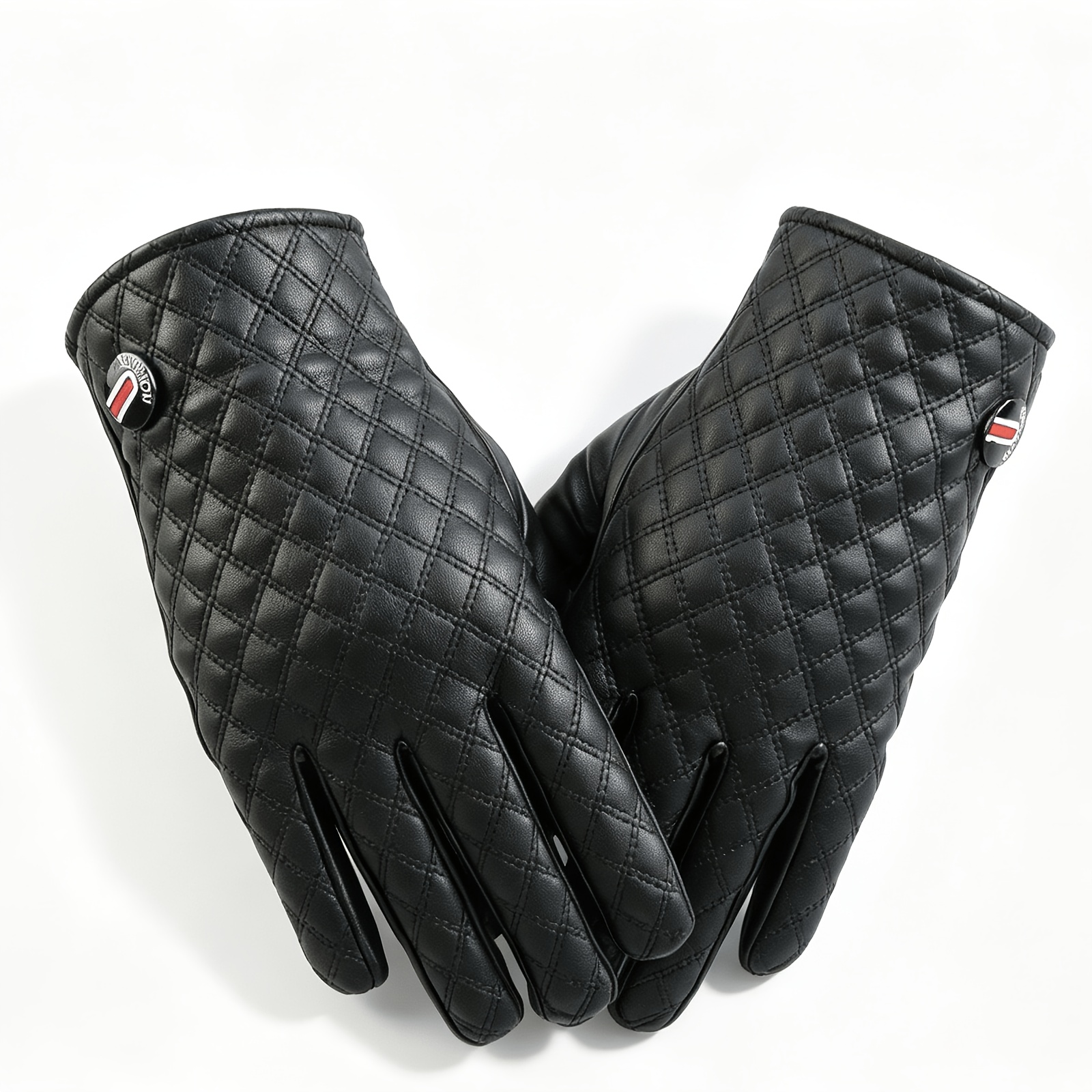 TEMU Gants d'automne et d'hiver à écran tactile pour hommes, gants de vélo d'extérieur en PU avec motif de grille, chauds et en velours pour l'hiver