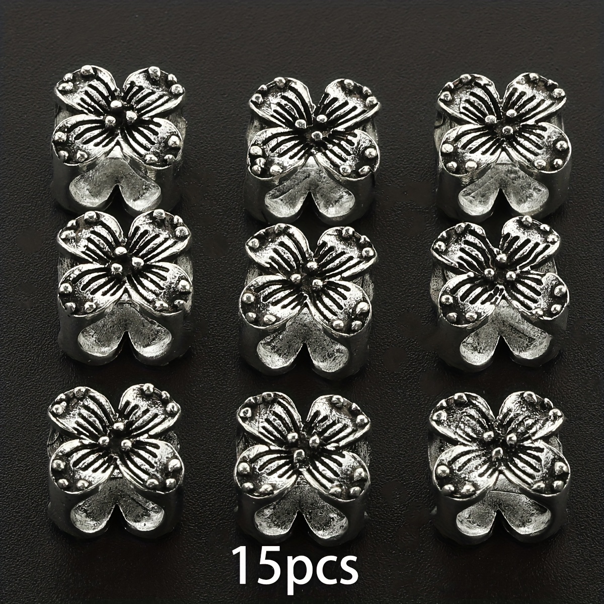 TEMU 15pcs Of Three-dimensional Clover-shaped Spacer Beads, Flower-shaped Perforated Loose Beads For Handmade Stringing, Decorative Beads, Bead