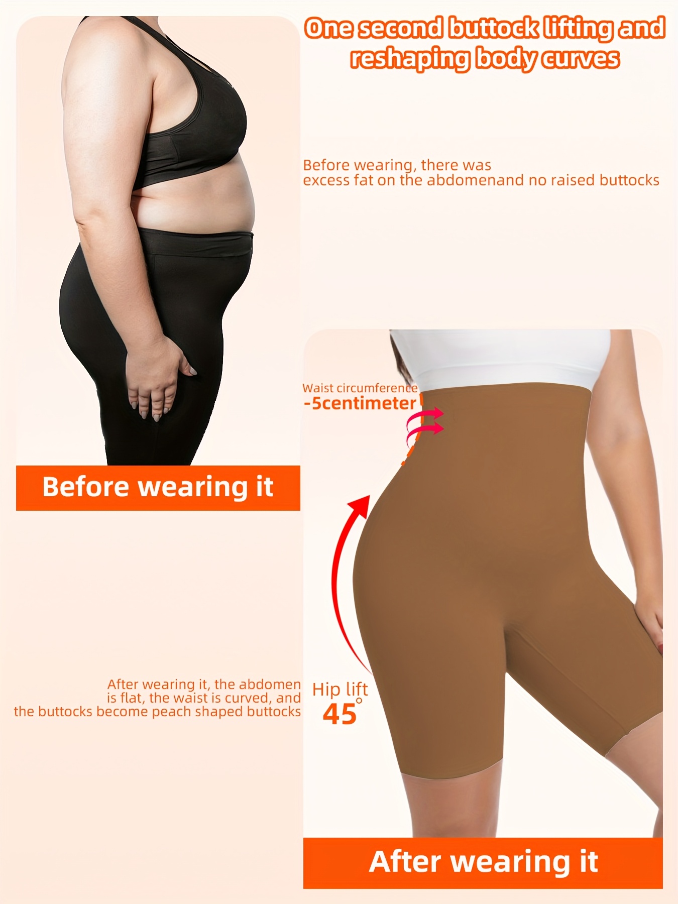 1pc Plus Size Women'S High-Waisted Shaper Shorts, Tummy Control and Butt Lifter, Thigh Slimmer, Knit Polyamide Fabric, Solid Color, High Support Body Shaper