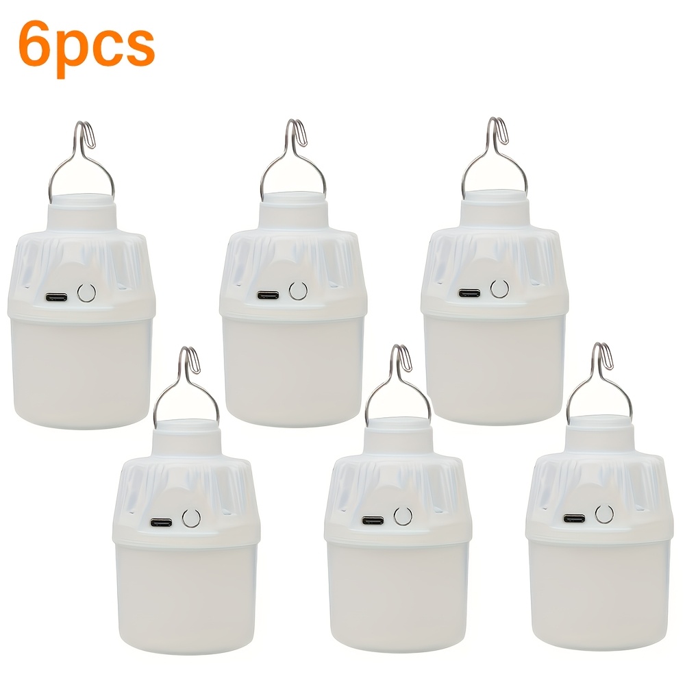 E-shop 6er-Set Outdoor-LED-Campingzeltlampen, tragbare Outdoor-Notleuchten, USB-aufladbar mit Metallhaken, ultrahelle Campingleuchten, ideal für
