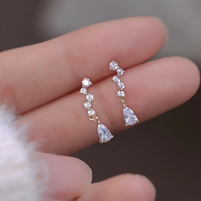 

Elegant Drop Earrings, Simple Dainty Zirconia Pendant, Women's Wedding Party Banquet Jewelry, Casual Everyday Accessories