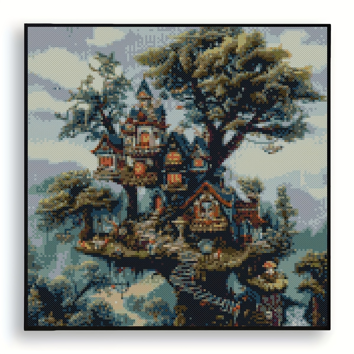 

Diy Cross Stitch Kit Treehouse Design - Embroidery Material Pack Including Printed Pattern, Cloth, Threads, Needle & Instructions - 1pc Wall Art For Living Room Bedroom Decor, 40x40cm